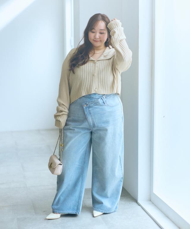 大きいサイズ 【らめちゃんコラボ】ウエストデザインワイドデニムパンツ ニッセン nissen_6