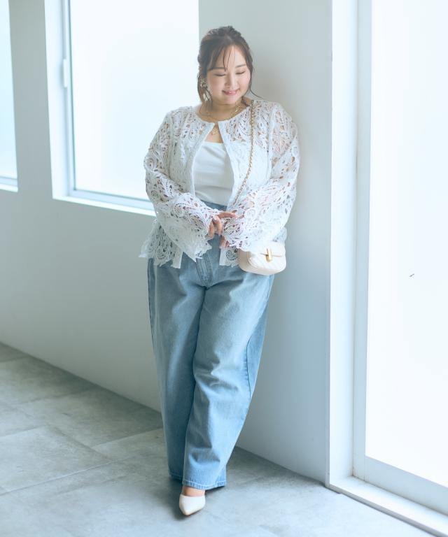 大きいサイズ 【らめちゃんコラボ】ウエストデザインワイドデニムパンツ ニッセン nissen_7