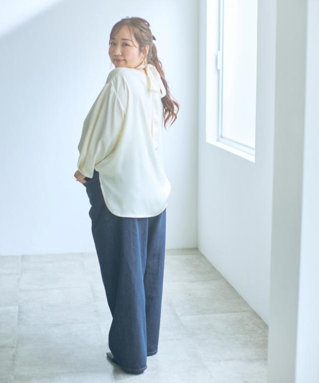 大きいサイズ 【らめちゃんコラボ】ウエストデザインワイドデニムパンツ ニッセン nissen_9