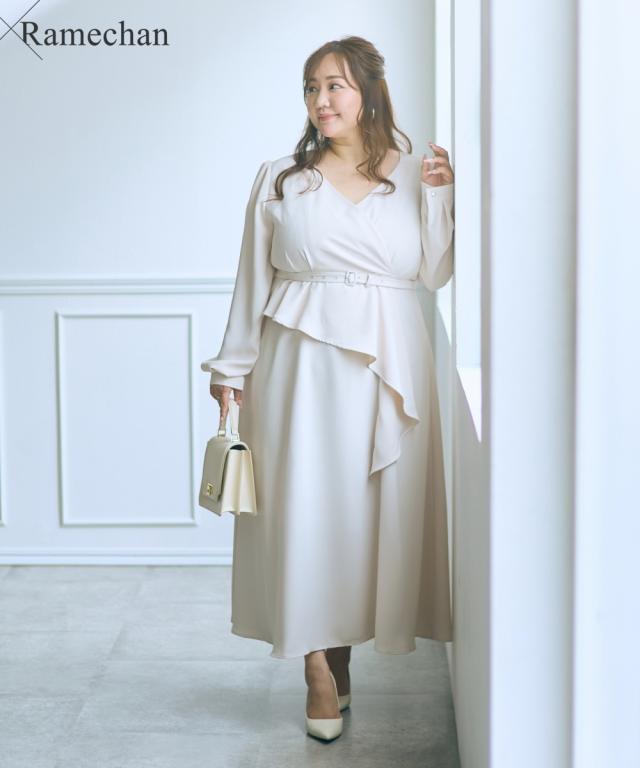 ワンピース ロング マキシ レディース らめちゃんコラボ カシュクール デザイン 春 秋 ひざ下 | L〜6L | ニッセン nissen