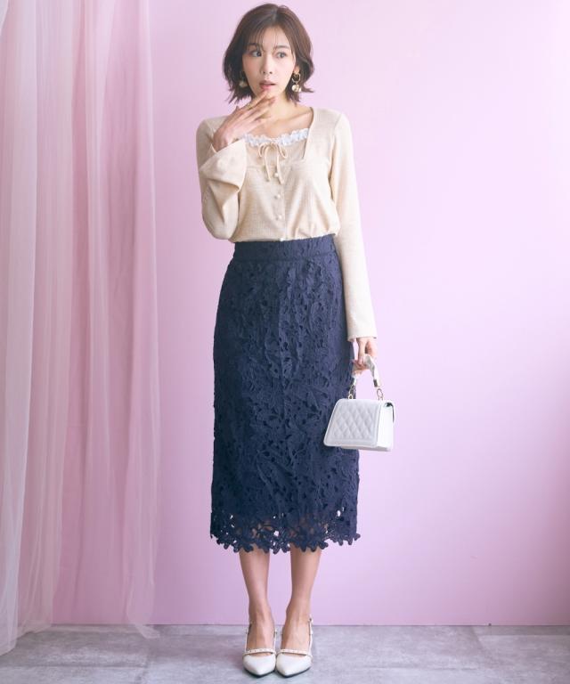 ロングスカート レディース カットワーク レース タイト スカート marun 春 夏 秋 マキシスカート 長め ロンスカ | L/LL/3L/4L/5L | ニッセン nissen_2