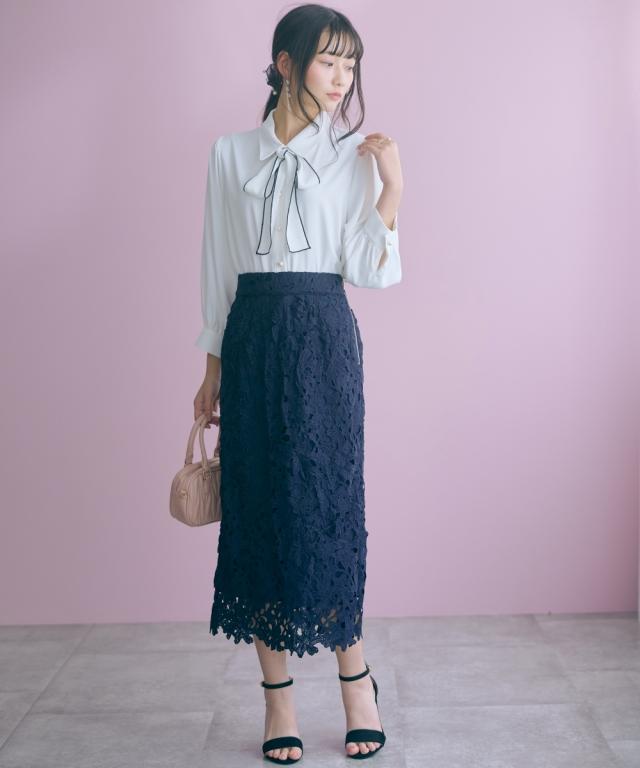 ロングスカート レディース カットワーク レース タイト スカート marun 春 夏 秋 マキシスカート 長め ロンスカ | L/LL/3L/4L/5L | ニッセン nissen_4