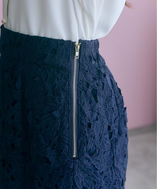 ロングスカート レディース カットワーク レース タイト スカート marun 春 夏 秋 マキシスカート 長め ロンスカ | L/LL/3L/4L/5L | ニッセン nissen_12