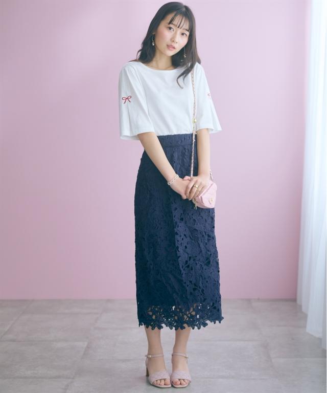 ロングスカート レディース カットワーク レース タイト スカート marun 春 夏 秋 マキシスカート 長め ロンスカ | 6L/8L/10L | ニッセン nissen_3
