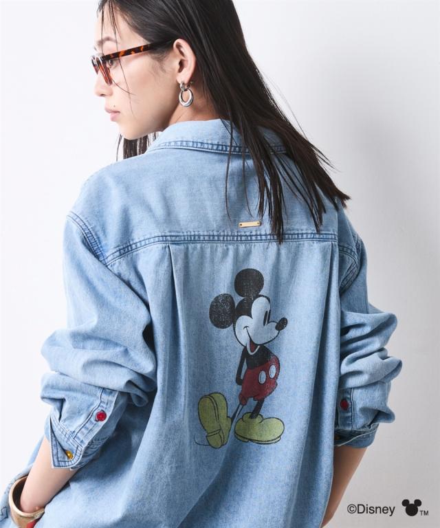シャツ ブラウス レディース ミッキーマウス/ 綿100％ バック プリント ライトオンス デニム シックスタイル 春 秋 | M〜5L | ニッセン nissen