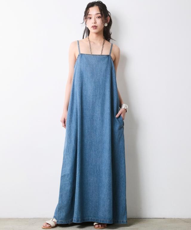 ワンピース ロング マキシ レディース 綿100％ ライトオンス デニム キャミソール シックスタイル 夏 ひざ下 | 6L/8L/10L | ニッセン nissen