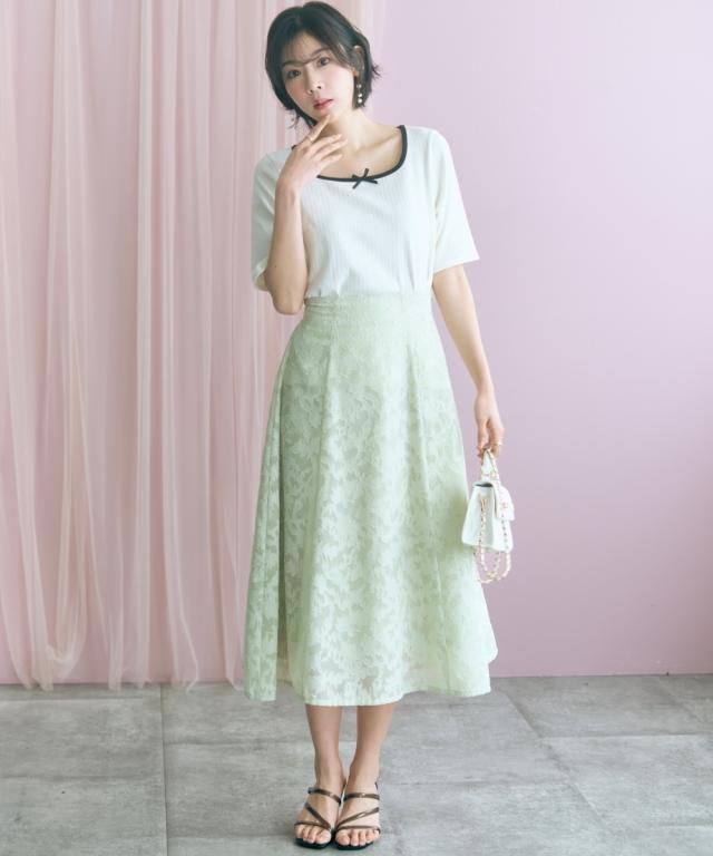 ロングスカート レディース フラワーシアーカットジャガード スカート marun 夏 マキシスカート 長め ロンスカ | 6L/8L/10L | ニッセン nissen_1