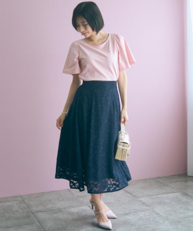 ロングスカート レディース フラワーシアーカットジャガード スカート marun 夏 マキシスカート 長め ロンスカ | 6L/8L/10L | ニッセン nissen_6