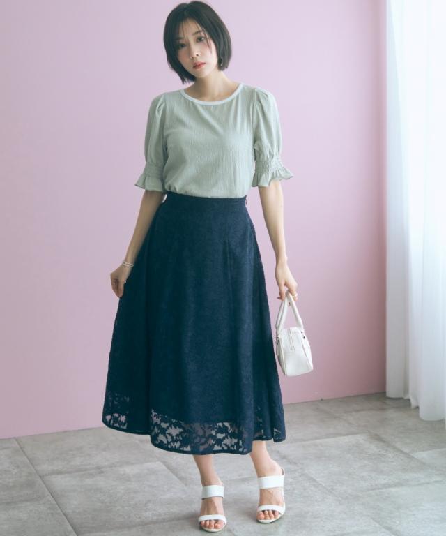 ロングスカート レディース フラワーシアーカットジャガード スカート marun 夏 マキシスカート 長め ロンスカ | 6L/8L/10L | ニッセン nissen_10