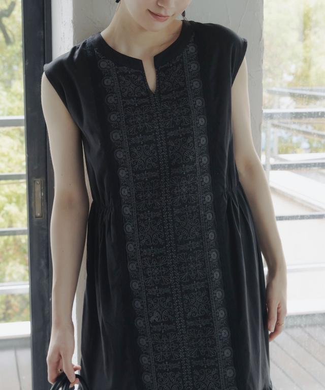 衣装 ロング マキシ トール大きさ レディース 高身たけ 綿100％ 向こう正面刺繍 絵図面 Essenave 夏 途轍も無い大きさ ひざ下 | M/L | ニッセン nissen