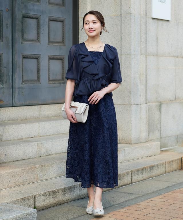 パーティドレス ワンピース レディース 結婚式 パーティー ドレス ラメボイルフリル デザイン レース 春 夏 秋 冬 二次会 披露宴 | M/L | ニッセン nissen_1