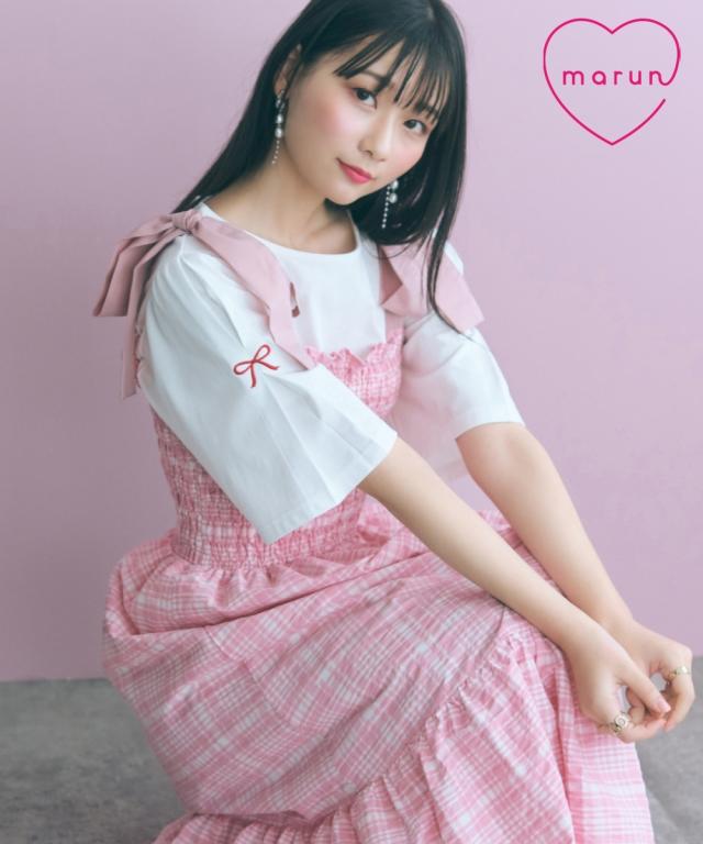 ワンピース ロング マキシ レディース チェック柄 ショルダー リボン marun 夏 ひざ下 | 5L〜6L/8L/10L | ニッセン nissen