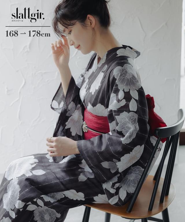 浴衣 トールサイズ レディース 高身長 花柄ゆかた2点セット ゆかた＋へこ帯 夏 大きいサイズ ゆかた 大人 花火大会 和装 | M〜L | ニッセン nissen