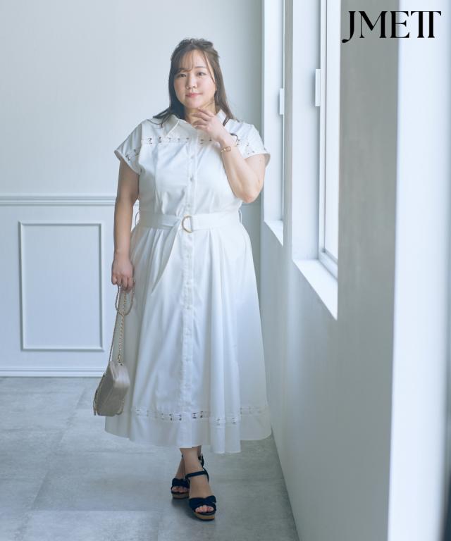 ワンピース ロング マキシ レディース らめちゃんコラボ ハシゴ レース 使い シャツ 夏 ひざ下 | L〜6L | ニッセン nissen