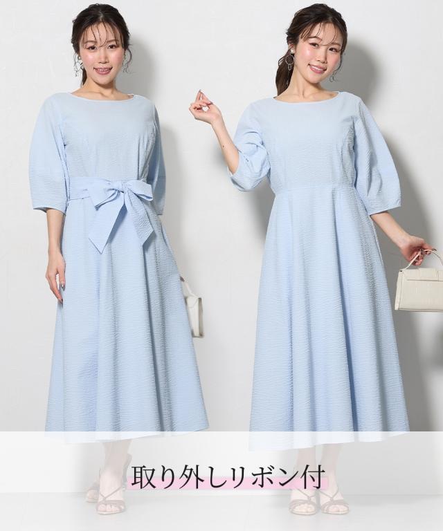 ワンピース ロング マキシ レディース 大きい胸専用 綿100％ サッカー 素材ラン タンス リーブ 夏 ひざ下 | M/L | ニッセン nissen_11