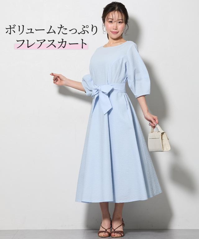 ワンピース ロング マキシ レディース 大きい胸専用 綿100％ サッカー 素材ラン タンス リーブ 夏 ひざ下 | M/L | ニッセン nissen_12