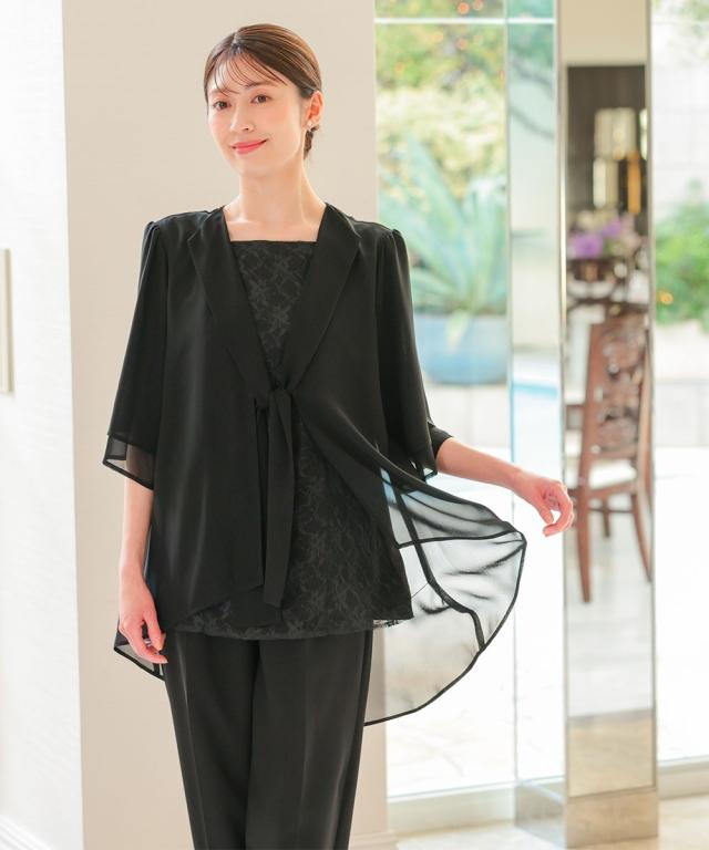 喪服 礼服 ブラックフォーマル レディース 洗える防しわ 前開き ドレープシフォン ロング ボウタイ ブラウス ＋ パンツ セット 春 夏 秋 冬 ニッセン nissen_13
