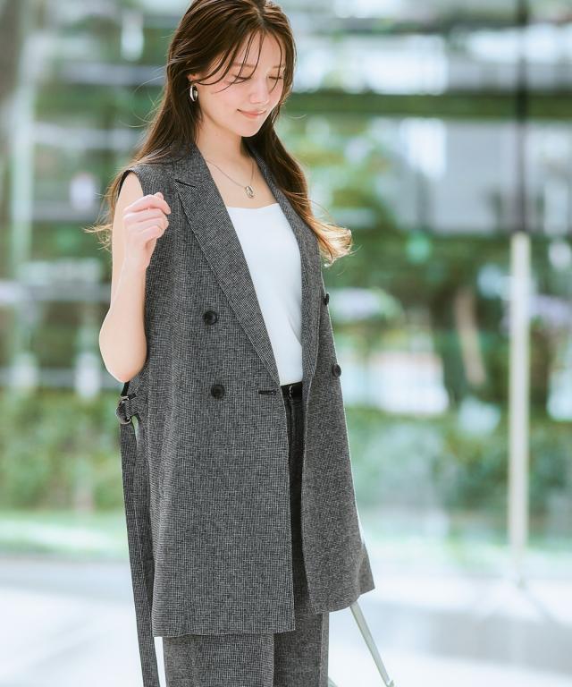 スーツ レディース 風が通るカラミメッシュ素材 ロング ジレ パンツ ジレ＋ワイド 夏 ビジネス セットアップ | LL/3L | ニッセン nissen_13