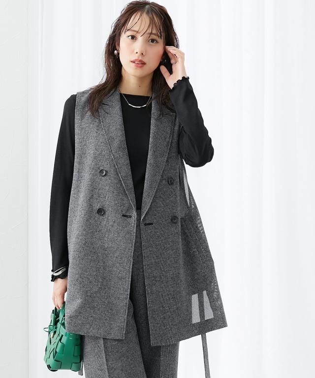 スーツ レディース 風が通るカラミメッシュ素材 ロング ジレ パンツ ジレ＋ワイド 夏 ビジネス セットアップ | LL/3L | ニッセン nissen_16