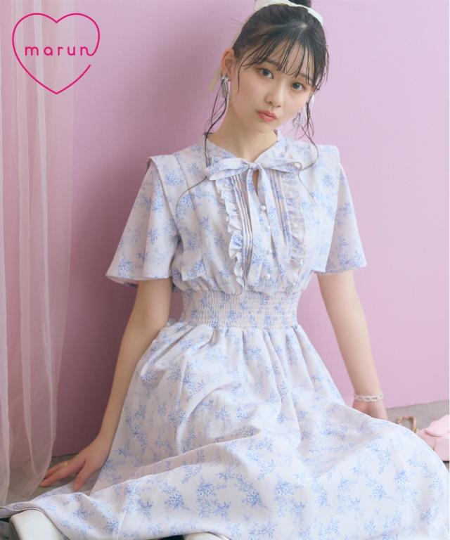 ワンピース ロング マキシ レディース リボン付花柄フリル marun 夏 ひざ下 | L/LL/3L/4L/5L | ニッセン nissen