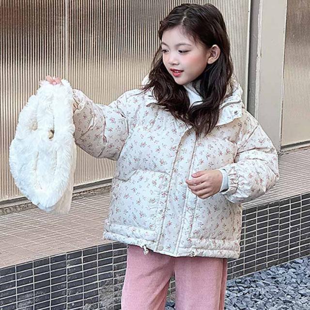 送料無料 ジャンパー 子供 中綿ジャケット キッズ 花柄 韓国 女の子