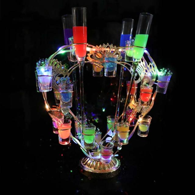 グラス24個付】LED酒グラス棚 テキーラ観覧車 ハート型 USB充電式