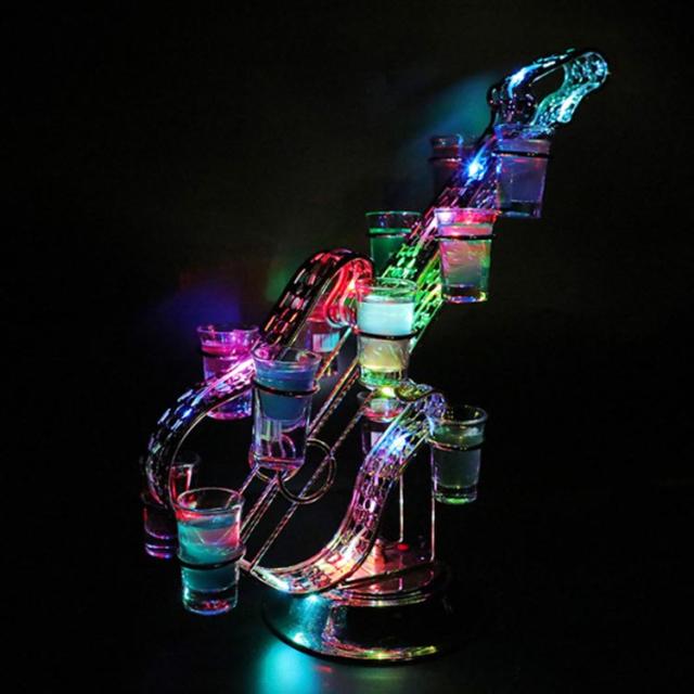グラス12個付】LED酒グラス棚 テキーラ観覧車 バイオリン型 USB