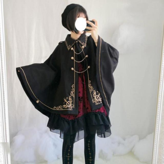 【最終値下げ】刺繍 皇子ロリータ ケープ ゴスロリ ケープ ロリータマント 刺繍ラシャコート 秋冬 中綿入り マント