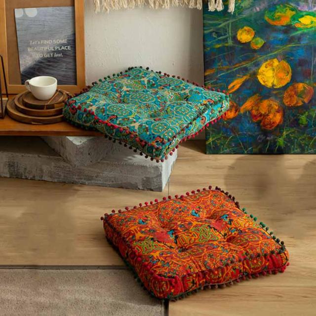 2枚セット 北欧 オリエンタル フリンジ ポンポン 椅子 エスニック柄