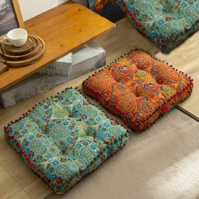 2枚セット 北欧 オリエンタル フリンジ ポンポン 椅子 エスニック柄