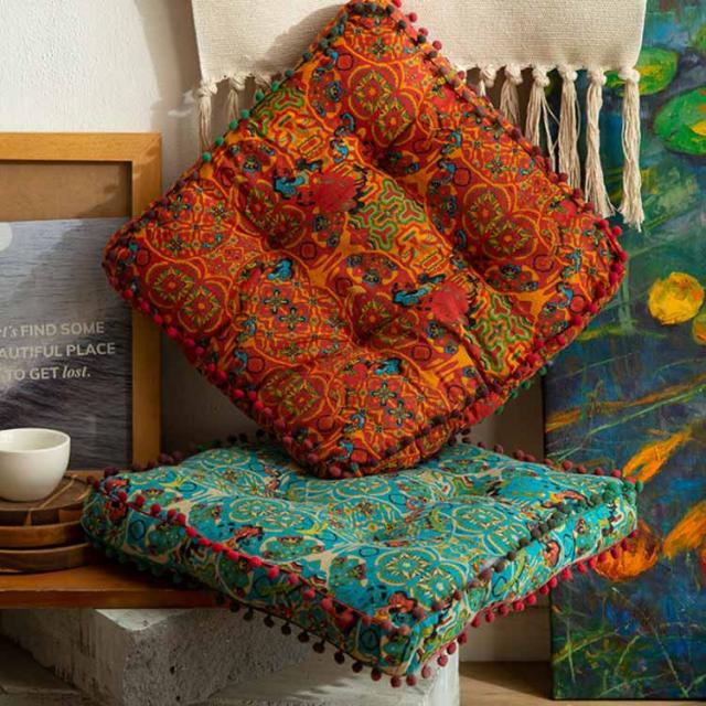 2枚セット 北欧 オリエンタル フリンジ ポンポン 椅子 エスニック柄