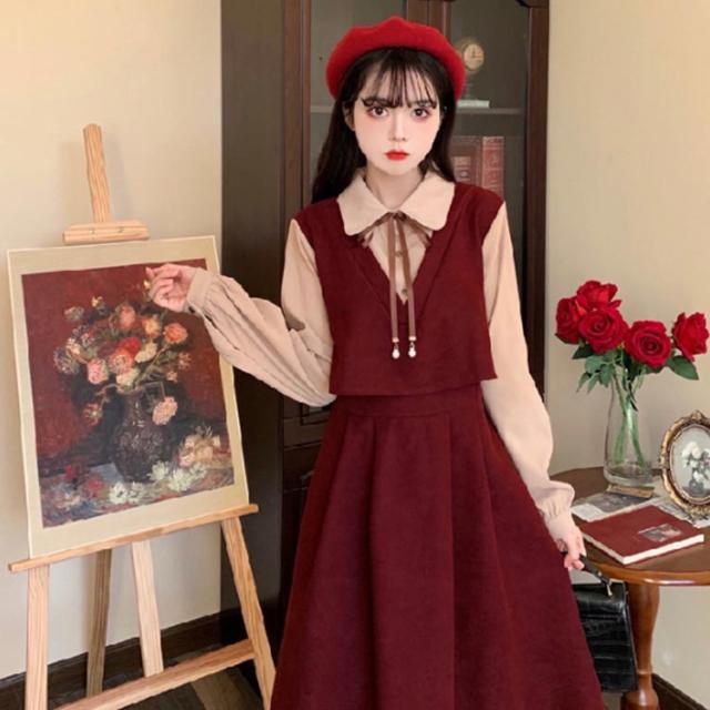 赤いフレア袖ロングワンピース 即日発送！】【ハロウィン】赤ずきんロングフレアワンピース