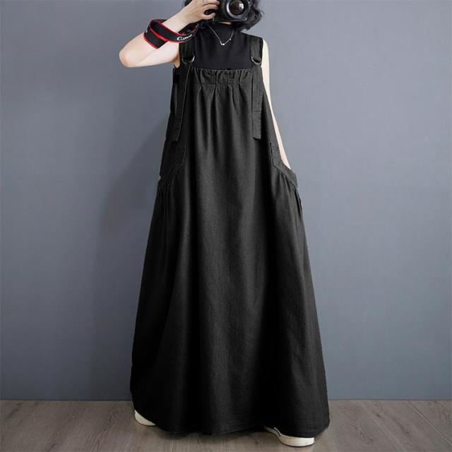 黒 大人 夏 春 ロング サロペットスカート サロペット スカート