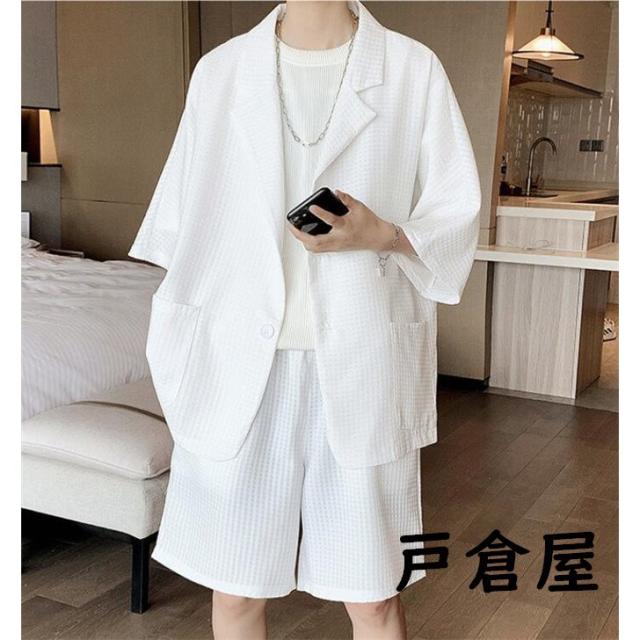 テーラードジャケット メンズ サマージャケット 半袖 薄手 夏 2点