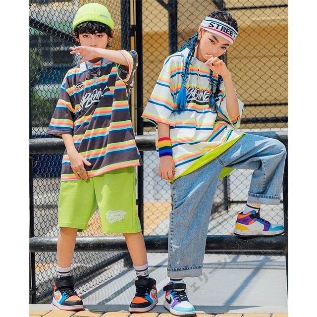 ストリート ダンス 子供 服 ヒップホップ パンツ セット ベスト 男の子 女の子 ステージ カラフル パフォーマンス 長袖