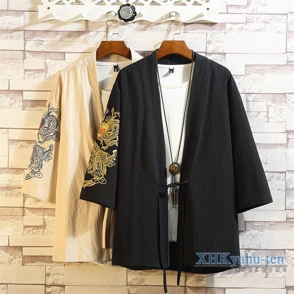 羽織 メンズ 甚平風 ジャケット 浴衣 カーディガン 切替 コットンリネン 着物風 アウター メンズ 羽織 七分袖 和服 甚平風 浴衣