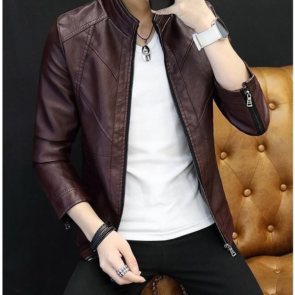 PUレザー メンズ ライダース レザージャケット 春秋 防寒 防風 防水 革ジャン 襟付き カジュアル かっこいい ポケット付き おしゃれ | [Sakunaca] レザージャケット メンズ ライダース PUレザー