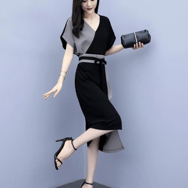 ワンピース レディース 40代 きれいめ 夏 膝丈ワンピース 半袖 シフォン Vネック パーティードレス 韓国風 オシャレ ゆったり 通勤 大人 OL 上品 着痩せ 新品