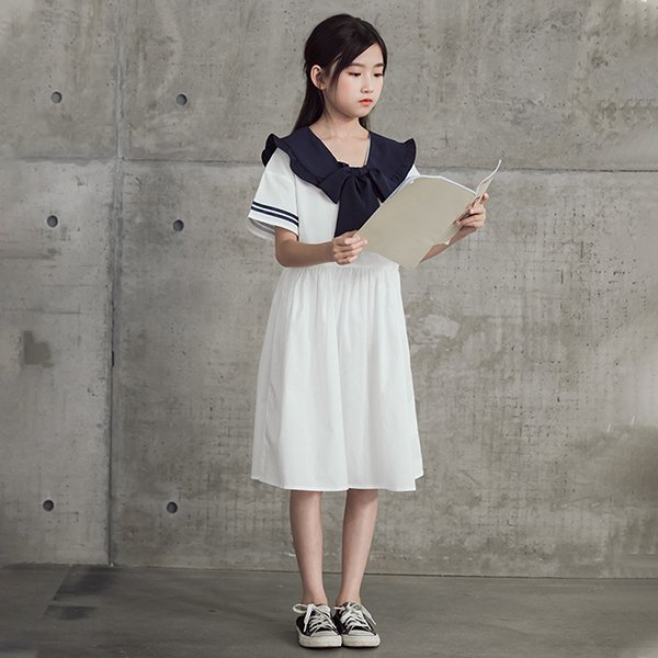 ワンピース キッズ 子供服 女の子 夏 キッズワンピース 半袖ワンピース 綿 折り襟 子供ドレス ジュニア お姫様 おしゃれ 可愛い カジュアル 新品 150cm 160cm