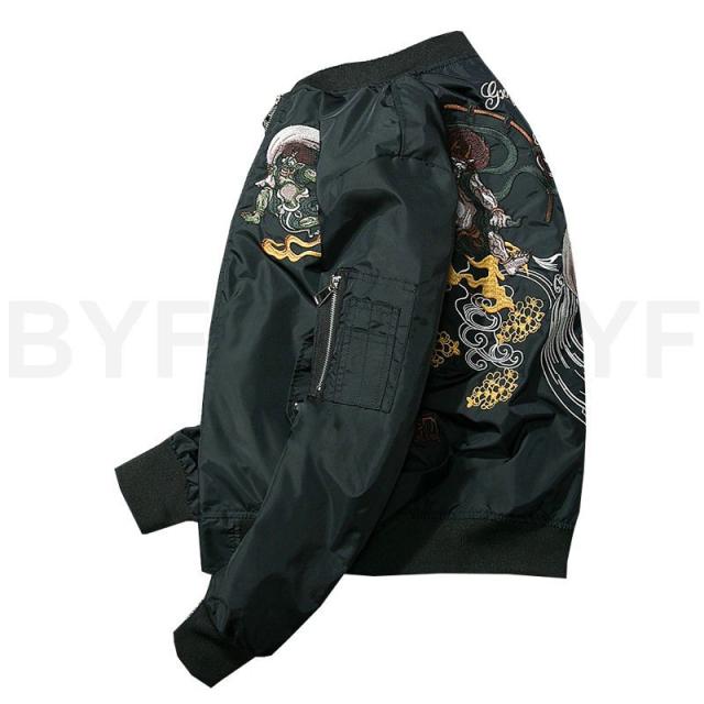 ブルゾン スカジャン メンズ 秋物 ジャケット ma-1 風神 雷神 刺繍