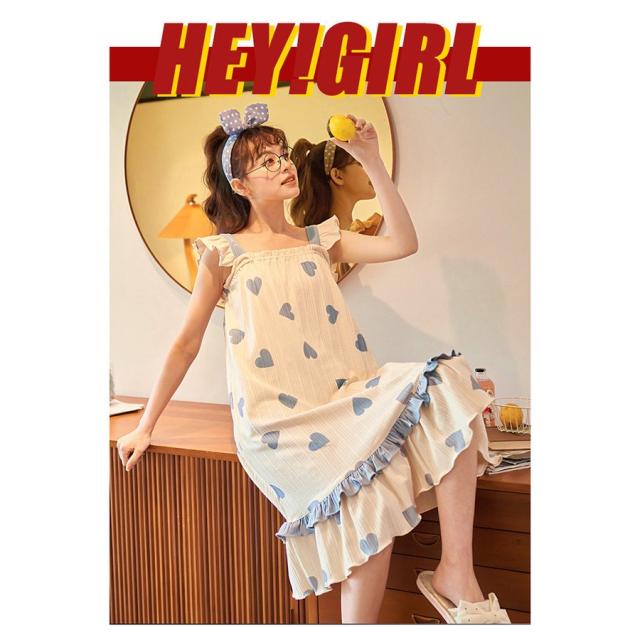 寝るスカートの女春と夏の純綿のパジャマのワンピースのゆったりとしたのものは家着 パジャマ ルームウェア レディース 夏用 綿 ワンピース つり