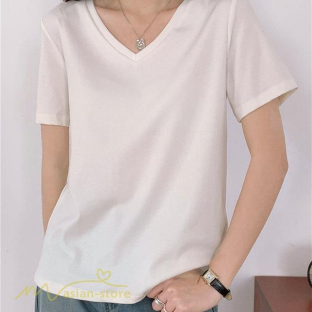 tシャツTシャツレディース着痩せきれいめコーデカジュル韓国風Vネックトップス新作ストライプ大きいサイズコーデ可愛 img_9c597237234c9dc3836338f048