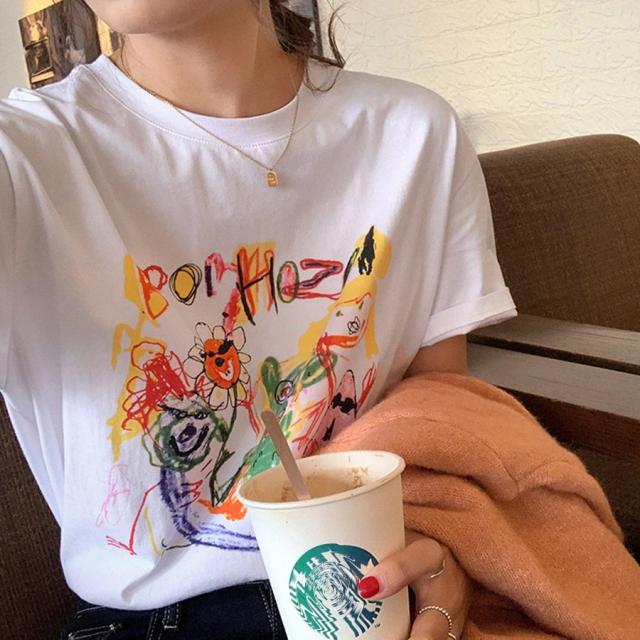 落書きプリント ｔシャツ 半袖夏Tシャツ【ネコポス可】