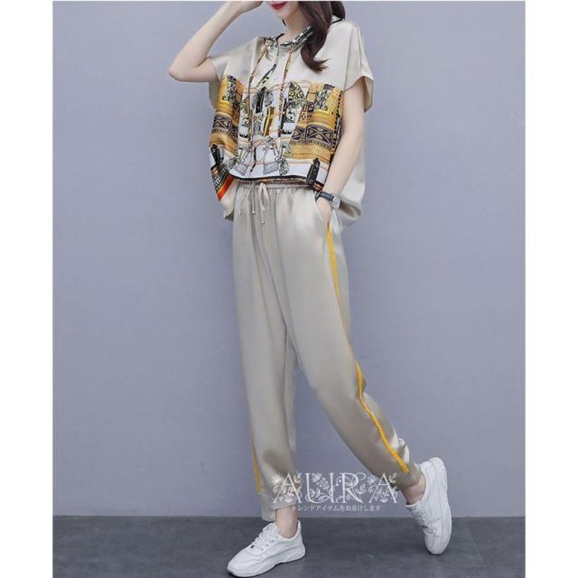 セットアップ レディース 上下セット おしやれ 夏 シフォン 半袖