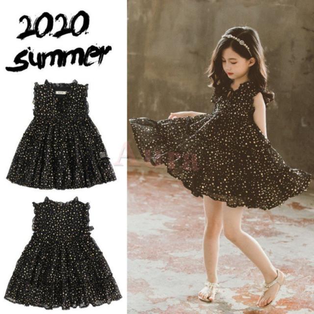 2色！子供服 ワンピース 半袖 春夏星柄 シフォン女の子 キッズワンピース ワンピース チュニック 子供ドレス お姫様 ジュニア おしゃれ 可愛い 誕生日