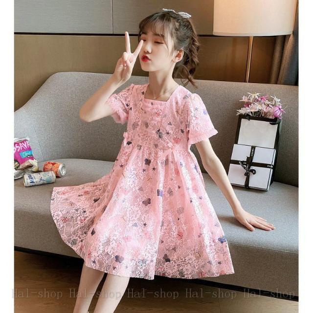 モンクレール　キラキラ　ラメ　キッズ女の子　115センチ　半袖ワンピース　ピンク モンクレール キラキラ ラメ キッズ女の子 115センチ 半袖