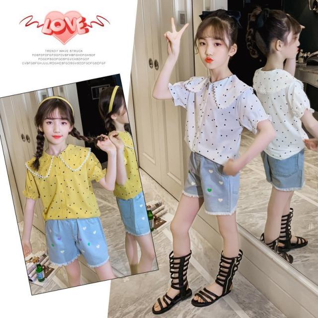 子供服 セットアップ 女の子 韓国子供服 上下セット 2点セット 半袖 Tシャツ デニムセット 通学着 通園着