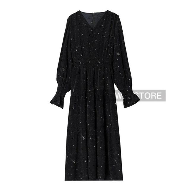 ワンピース レディース キレイめ ミモレ丈 膝丈 秋冬 長袖ワンピース V