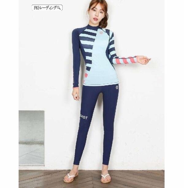 ラッシュガード レディース 上下セット 長袖 ロングパンツ ボーダー柄 フィットネス水着 スポーティー スイムウェア おしゃれ 温泉の通販はau Pay マーケット バルデリ