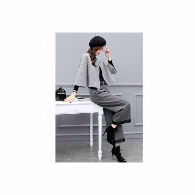 セットアップ ワイドパンツ レディース 秋冬 パンツ ウール混 ガウチョパンツ コート ウール混アウター 通勤 入学式 卒業式 フォーマル ママ 40代 大きいサイズの通販は